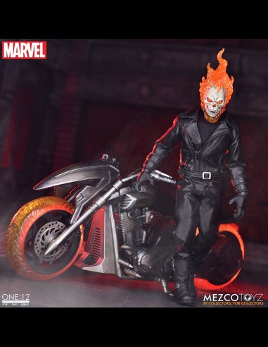 MEZCO - Ghost Rider Action Figure & Vehicle with Sound & Light Up 1/12 Ghost Rider & Hell Cycle One:12 