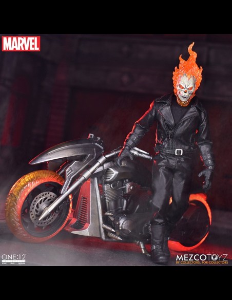MEZCO - Ghost Rider Action Figure & Vehicle with Sound & Light Up 1/12 Ghost Rider & Hell Cycle One:12 