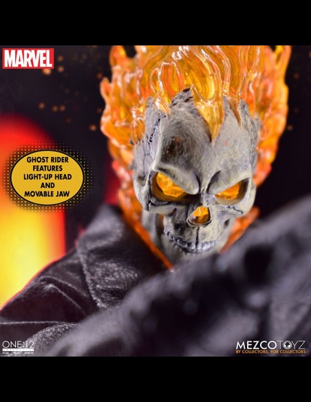MEZCO - Ghost Rider Action Figure & Vehicle with Sound & Light Up 1/12 Ghost Rider & Hell Cycle One:12 
