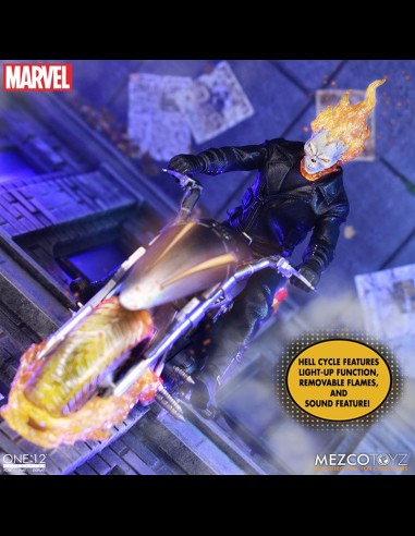 MEZCO - Ghost Rider Action Figure & Vehicle with Sound & Light Up 1/12 Ghost Rider & Hell Cycle One:12 