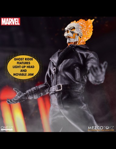 MEZCO - Ghost Rider Action Figure & Vehicle with Sound & Light Up 1/12 Ghost Rider & Hell Cycle One:12 