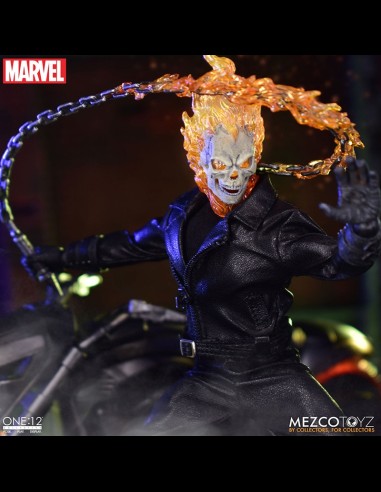MEZCO - Ghost Rider Action Figure & Vehicle with Sound & Light Up 1/12 Ghost Rider & Hell Cycle One:12 