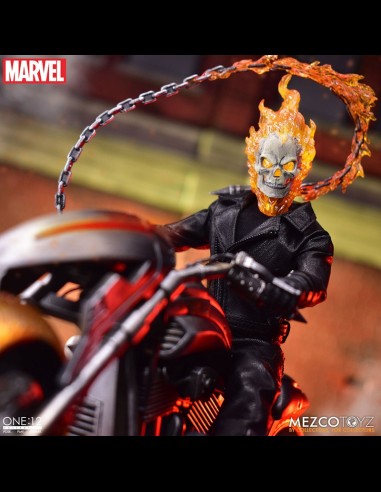 MEZCO - Ghost Rider Action Figure & Vehicle with Sound & Light Up 1/12 Ghost Rider & Hell Cycle One:12 