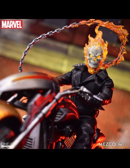 MEZCO - Ghost Rider Action Figure & Vehicle with Sound & Light Up 1/12 Ghost Rider & Hell Cycle One:12 