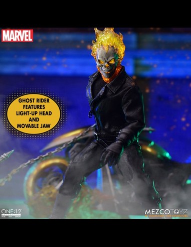MEZCO - Ghost Rider Action Figure & Vehicle with Sound & Light Up 1/12 Ghost Rider & Hell Cycle One:12 