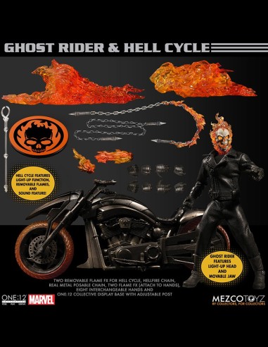 MEZCO - Ghost Rider Action Figure & Vehicle with Sound & Light Up 1/12 Ghost Rider & Hell Cycle One:12 