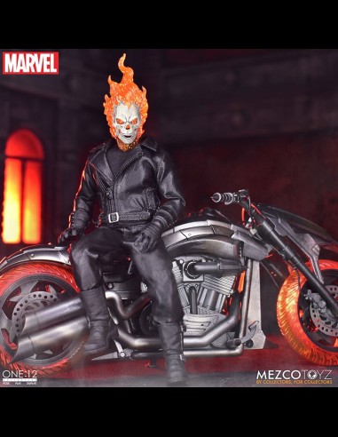 MEZCO - Ghost Rider Action Figure & Vehicle with Sound & Light Up 1/12 Ghost Rider & Hell Cycle One:12 