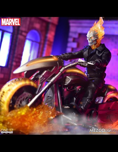 MEZCO - Ghost Rider Action Figure & Vehicle with Sound & Light Up 1/12 Ghost Rider & Hell Cycle One:12 
