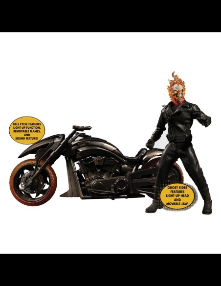 MEZCO - Ghost Rider Action Figure & Vehicle with Sound & Light Up 1/12 Ghost Rider & Hell Cycle One:12 